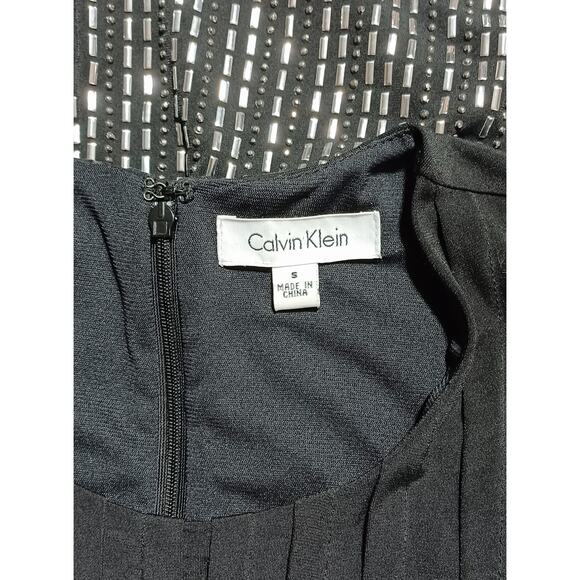 Calvin Klein Little Black Dress sz S Silver Stud Detail Lined A-line Tra… - Picture 3 of 8